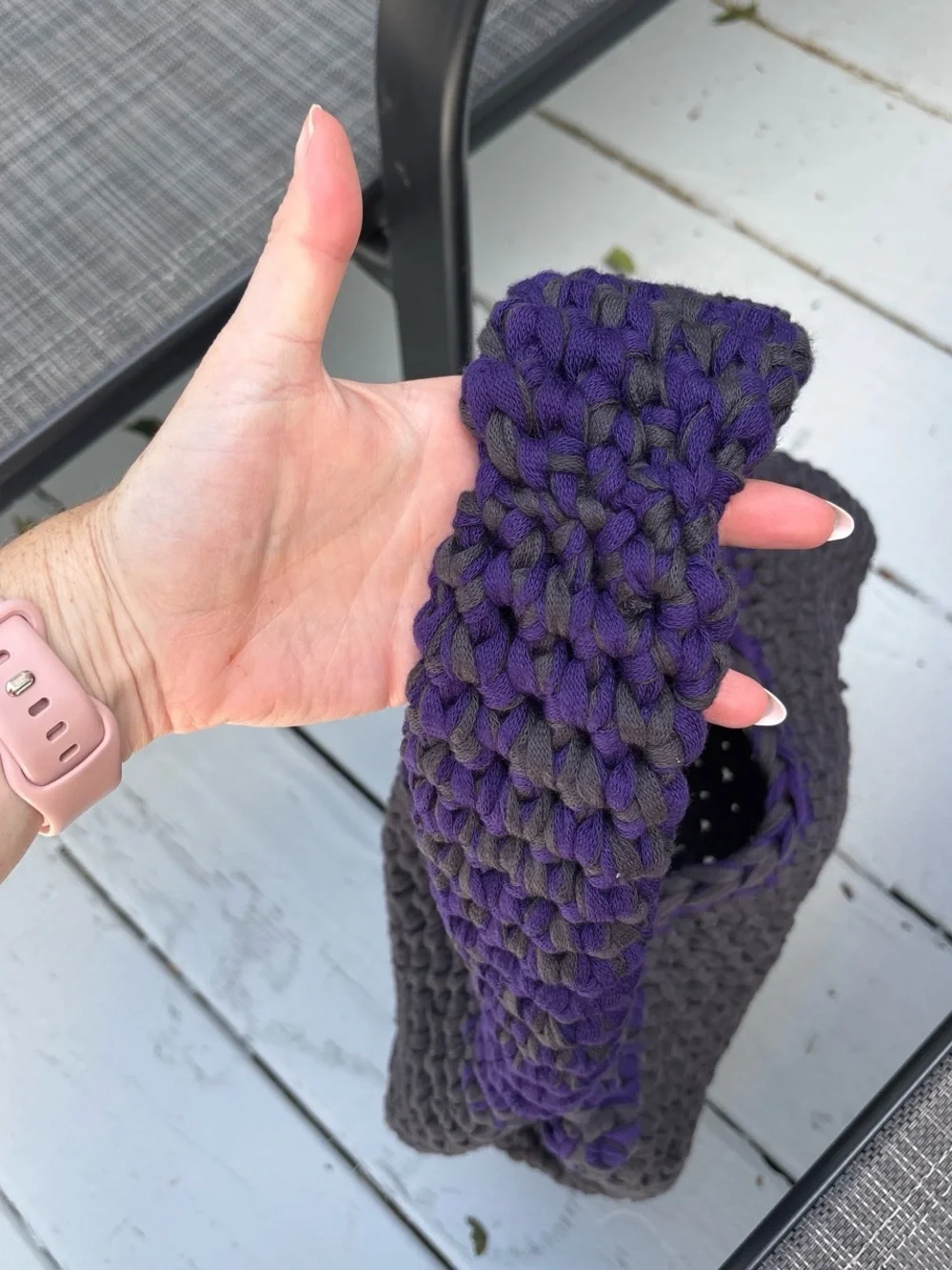 Handmade Gray and Purple Crochet Loaf Shoulder Bag